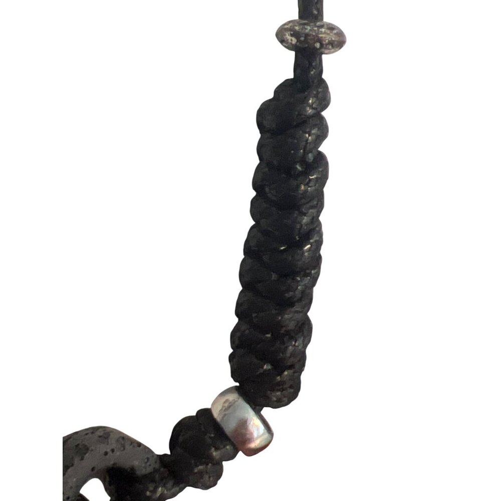 Black Braided Necklace Lava Rock Silver Tone Beads Button Clasp Unisex 19" - Picture 3 of 5